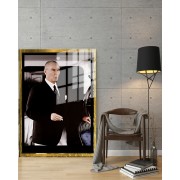 Yapay Zeka ile Yenilenmiş Atatürk Fotoğrafları Siyah Beyaz Cam Tablo, 3d Dekoratif BaskıDik 103