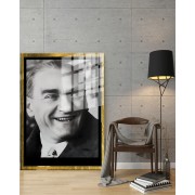 Yapay Zeka ile Yenilenmiş Atatürk Fotoğrafları Siyah Beyaz Cam Tablo, 3d Dekoratif BaskıDik 106