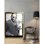 Yapay Zeka ile Yenilenmiş Atatürk Fotoğrafları Siyah Beyaz Cam Tablo, 3d Dekoratif BaskıDik 112