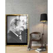 Yapay Zeka ile Yenilenmiş Atatürk Fotoğrafları Siyah Beyaz Cam Tablo, 3d Dekoratif BaskıDik 125