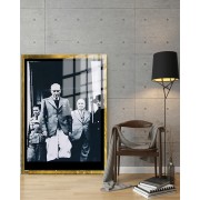 Yapay Zeka ile Yenilenmiş Atatürk Fotoğrafları Siyah Beyaz Cam Tablo, 3d Dekoratif BaskıDik 127