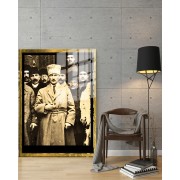 Yapay Zeka ile Yenilenmiş Atatürk Fotoğrafları Siyah Beyaz Cam Tablo, 3d Dekoratif BaskıDik 132