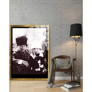 Yapay Zeka ile Yenilenmiş Atatürk Fotoğrafları Siyah Beyaz Cam Tablo, 3d Dekoratif BaskıDik 134