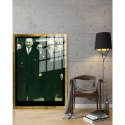 Yapay Zeka ile Yenilenmiş Atatürk Fotoğrafları Siyah Beyaz Cam Tablo, 3d Dekoratif BaskıDik 142