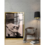 Yapay Zeka ile Yenilenmiş Atatürk Fotoğrafları Siyah Beyaz Cam Tablo, 3d Dekoratif BaskıDik 144