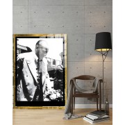 Yapay Zeka ile Yenilenmiş Atatürk Fotoğrafları Siyah Beyaz Cam Tablo, 3d Dekoratif BaskıDik 147