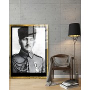 Yapay Zeka ile Yenilenmiş Atatürk Fotoğrafları Siyah Beyaz Cam Tablo, 3d Dekoratif BaskıDik 151