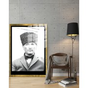 Yapay Zeka ile Yenilenmiş Atatürk Fotoğrafları Siyah Beyaz Cam Tablo, 3d Dekoratif BaskıDik 153