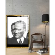 Yapay Zeka ile Yenilenmiş Atatürk Fotoğrafları Siyah Beyaz Cam Tablo, 3d Dekoratif BaskıDik 157