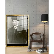 Yapay Zeka ile Yenilenmiş Atatürk Fotoğrafları Siyah Beyaz Cam Tablo, 3d Dekoratif BaskıDik 15