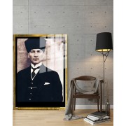 Yapay Zeka ile Yenilenmiş Atatürk Fotoğrafları Siyah Beyaz Cam Tablo, 3d Dekoratif BaskıDik 170