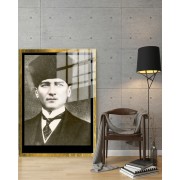 Yapay Zeka ile Yenilenmiş Atatürk Fotoğrafları Siyah Beyaz Cam Tablo, 3d Dekoratif BaskıDik 21