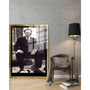 Yapay Zeka ile Yenilenmiş Atatürk Fotoğrafları Siyah Beyaz Cam Tablo, 3d Dekoratif BaskıDik 24