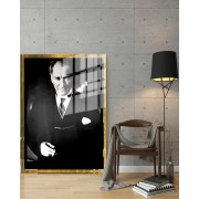 Yapay Zeka ile Yenilenmiş Atatürk Fotoğrafları Siyah Beyaz Cam Tablo, 3d Dekoratif BaskıDik 26