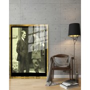 Yapay Zeka ile Yenilenmiş Atatürk Fotoğrafları Siyah Beyaz Cam Tablo, 3d Dekoratif BaskıDik 29