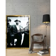 Yapay Zeka ile Yenilenmiş Atatürk Fotoğrafları Siyah Beyaz Cam Tablo, 3d Dekoratif BaskıDik 34