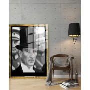 Yapay Zeka ile Yenilenmiş Atatürk Fotoğrafları Siyah Beyaz Cam Tablo, 3d Dekoratif BaskıDik 38