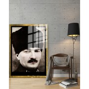 Yapay Zeka ile Yenilenmiş Atatürk Fotoğrafları Siyah Beyaz Cam Tablo, 3d Dekoratif BaskıDik 39