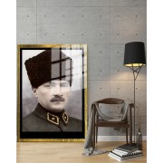 Yapay Zeka ile Yenilenmiş Atatürk Fotoğrafları Siyah Beyaz Cam Tablo, 3d Dekoratif BaskıDik 42