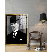 Yapay Zeka ile Yenilenmiş Atatürk Fotoğrafları Siyah Beyaz Cam Tablo, 3d Dekoratif BaskıDik 43