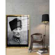 Yapay Zeka ile Yenilenmiş Atatürk Fotoğrafları Siyah Beyaz Cam Tablo, 3d Dekoratif BaskıDik 49