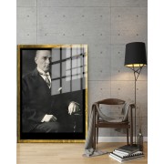 Yapay Zeka ile Yenilenmiş Atatürk Fotoğrafları Siyah Beyaz Cam Tablo, 3d Dekoratif BaskıDik 58