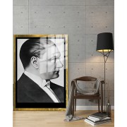 Yapay Zeka ile Yenilenmiş Atatürk Fotoğrafları Siyah Beyaz Cam Tablo, 3d Dekoratif BaskıDik 60