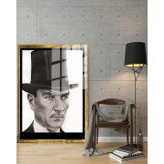 Yapay Zeka ile Yenilenmiş Atatürk Fotoğrafları Siyah Beyaz Cam Tablo, 3d Dekoratif BaskıDik 61