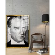 Yapay Zeka ile Yenilenmiş Atatürk Fotoğrafları Siyah Beyaz Cam Tablo, 3d Dekoratif BaskıDik 63