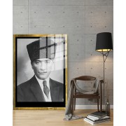 Yapay Zeka ile Yenilenmiş Atatürk Fotoğrafları Siyah Beyaz Cam Tablo, 3d Dekoratif BaskıDik 64