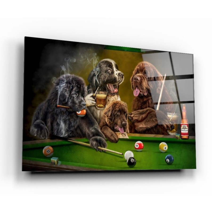 Bilardo ve Köpekler Cam Tablo | Hediyelik, Dekoratif, Ofis, Mutfak