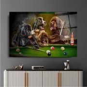 Bilardo ve Köpekler Cam Tablo | Hediyelik, Dekoratif, Ofis, Mutfak