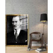 Yapay Zeka ile Yenilenmiş Atatürk Fotoğrafları Siyah Beyaz Cam Tablo, 3d Dekoratif BaskıDik 67