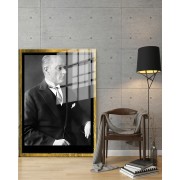 Yapay Zeka ile Yenilenmiş Atatürk Fotoğrafları Siyah Beyaz Cam Tablo, 3d Dekoratif BaskıDik 72