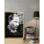 Yapay Zeka ile Yenilenmiş Atatürk Fotoğrafları Siyah Beyaz Cam Tablo, 3d Dekoratif BaskıDik 75