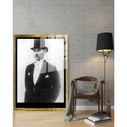 Yapay Zeka ile Yenilenmiş Atatürk Fotoğrafları Siyah Beyaz Cam Tablo, 3d Dekoratif BaskıDik 76