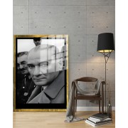 Yapay Zeka ile Yenilenmiş Atatürk Fotoğrafları Siyah Beyaz Cam Tablo, 3d Dekoratif BaskıDik 78