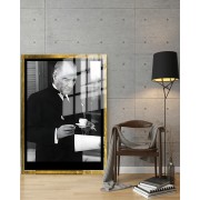 Yapay Zeka ile Yenilenmiş Atatürk Fotoğrafları Siyah Beyaz Cam Tablo, 3d Dekoratif BaskıDik 83