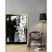 Yapay Zeka ile Yenilenmiş Atatürk Fotoğrafları Siyah Beyaz Cam Tablo, 3d Dekoratif BaskıDik 84