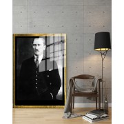 Yapay Zeka ile Yenilenmiş Atatürk Fotoğrafları Siyah Beyaz Cam Tablo, 3d Dekoratif BaskıDik 87