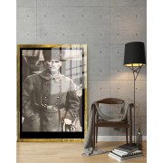 Yapay Zeka ile Yenilenmiş Atatürk Fotoğrafları Siyah Beyaz Cam Tablo, 3d Dekoratif BaskıDik 99