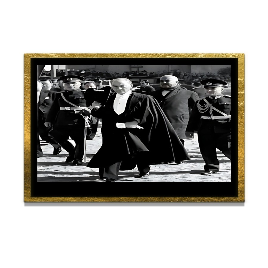 Yapay Zeka ile Yenilenmiş Atatürk Fotoğrafları Siyah Beyaz Cam Tablo, 3d Dekoratif Baskı 08