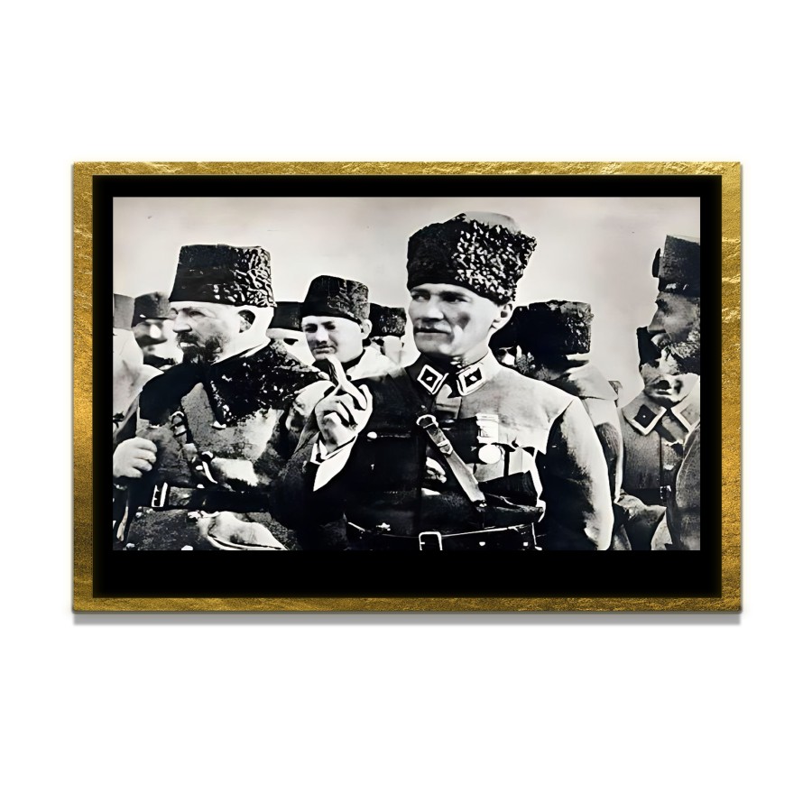 Yapay Zeka ile Yenilenmiş Atatürk Fotoğrafları Siyah Beyaz Cam Tablo, 3d Dekoratif Baskı 84