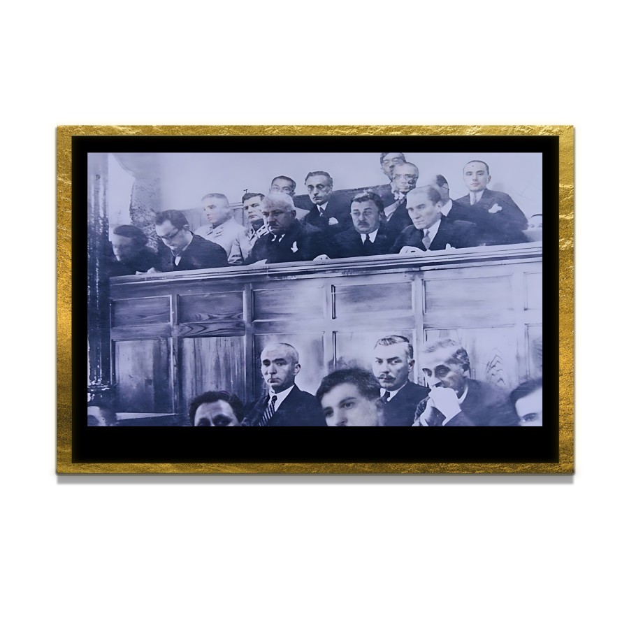 Yapay Zeka ile Yenilenmiş Atatürk Fotoğrafları Siyah Beyaz Cam Tablo, 3d Dekoratif Baskı 134