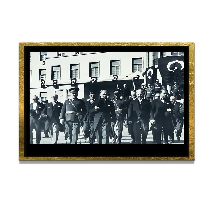 Yapay Zeka ile Yenilenmiş Atatürk Fotoğrafları Siyah Beyaz Cam Tablo, 3d Dekoratif Baskı 206