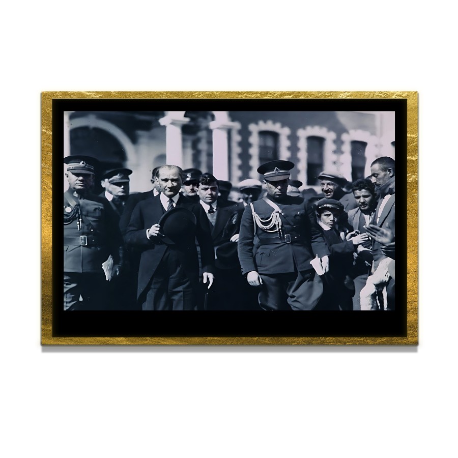 Yapay Zeka ile Yenilenmiş Atatürk Fotoğrafları Siyah Beyaz Cam Tablo, 3d Dekoratif Baskı 228