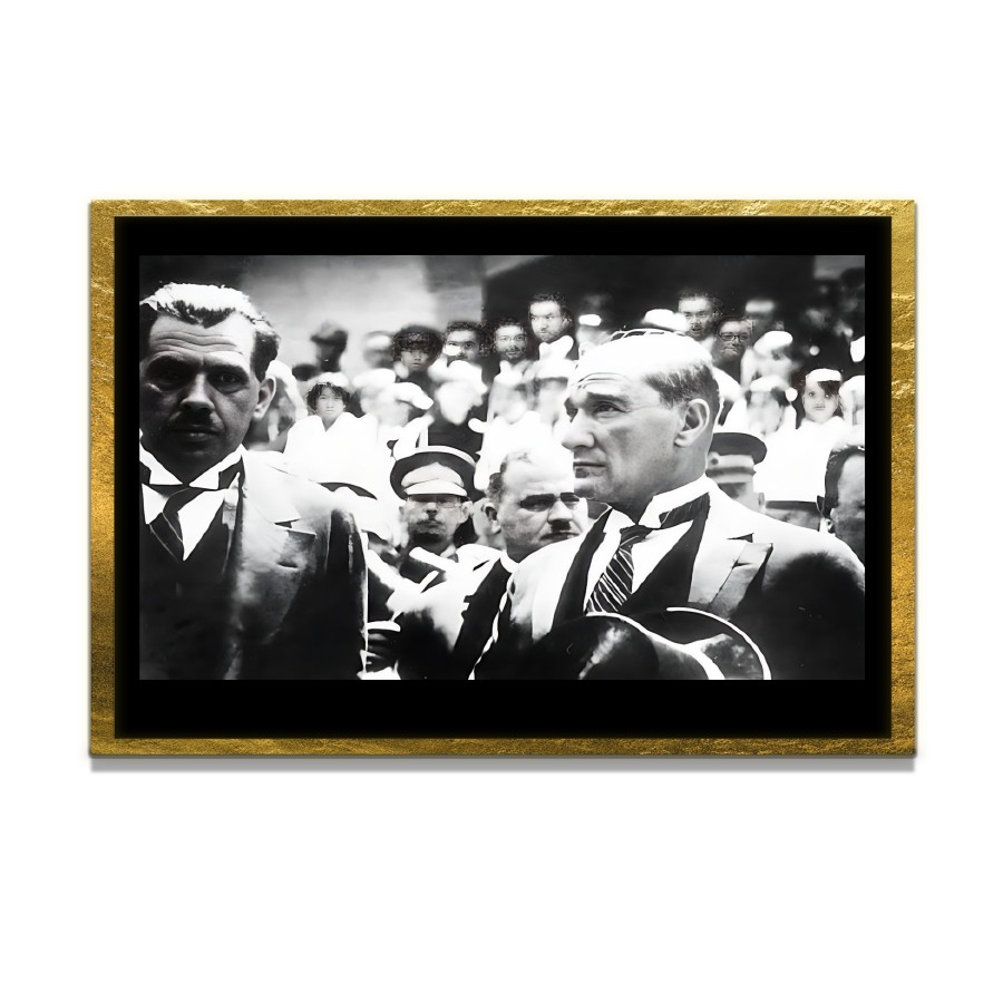 Yapay Zeka ile Yenilenmiş Atatürk Fotoğrafları Siyah Beyaz Cam Tablo, 3d Dekoratif Baskı 277