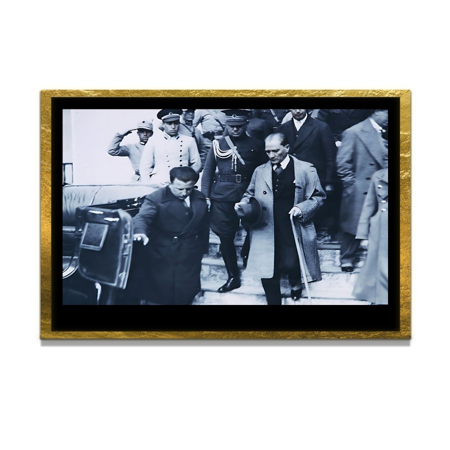 Yapay Zeka ile Yenilenmiş Atatürk Fotoğrafları Siyah Beyaz Cam Tablo, 3d Dekoratif Baskı 352