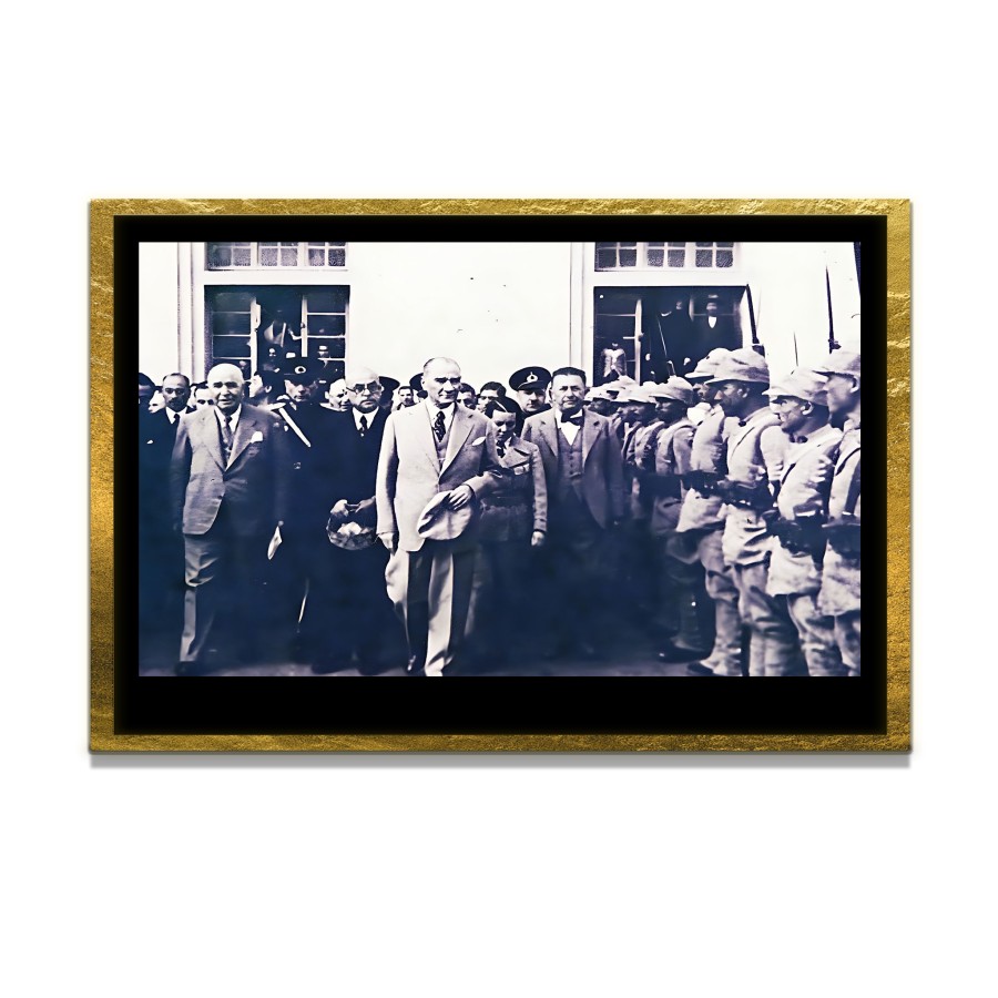 Yapay Zeka ile Yenilenmiş Atatürk Fotoğrafları Siyah Beyaz Cam Tablo, 3d Dekoratif Baskı 368