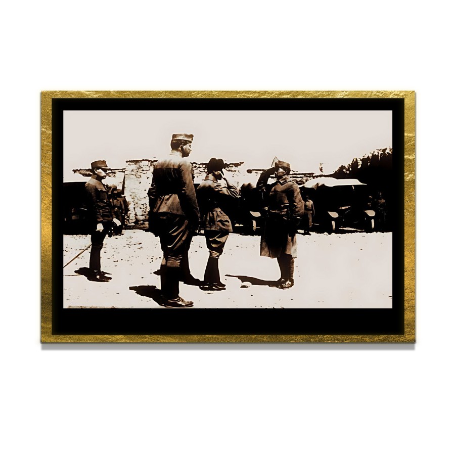 Yapay Zeka ile Yenilenmiş Atatürk Fotoğrafları Siyah Beyaz Cam Tablo, 3d Dekoratif Baskı 406